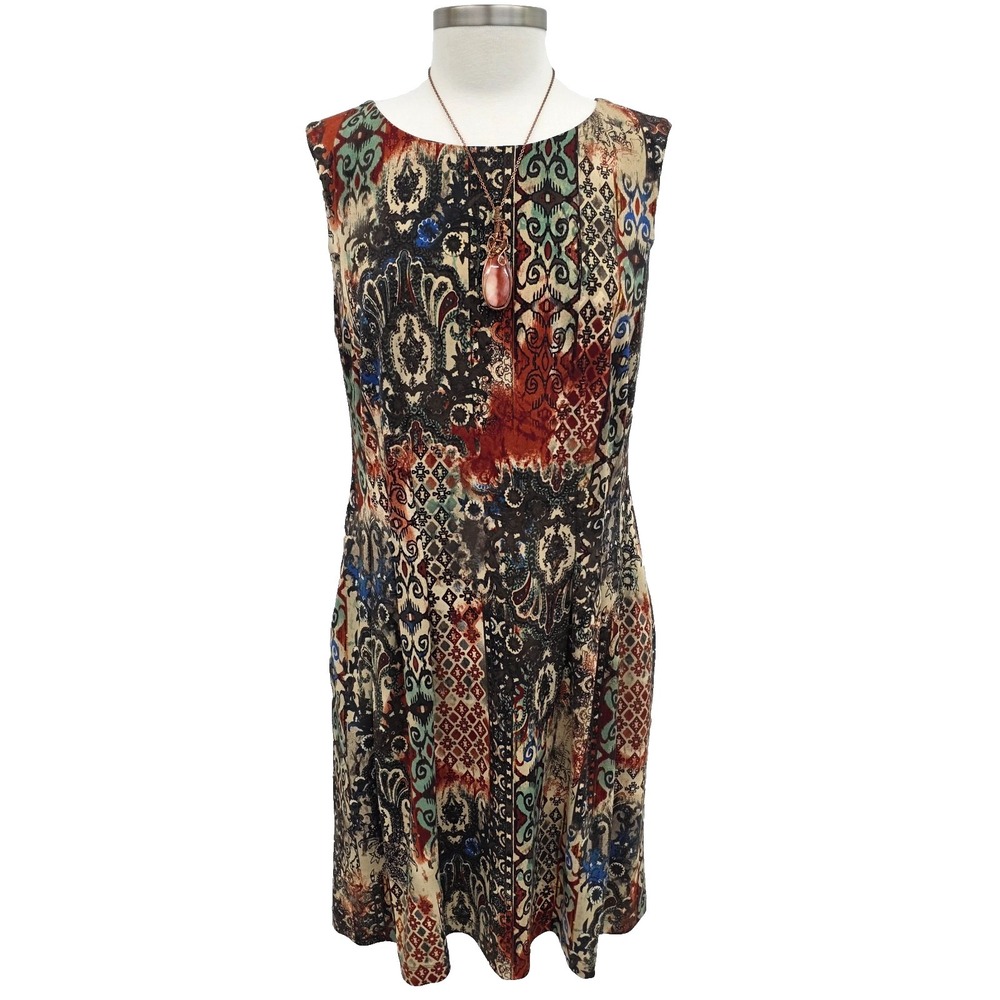 Connected Apparel Womens 10 Sleeveless A-Line Paisley Patchwork Dress Pockets